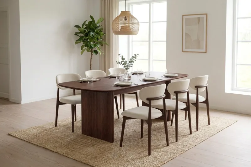 Alma spisegruppe rektangulær 220 cm valnøtt med 6 Molly spisestoler - Valnøtt - Møbler - Bord - Spisegrupper