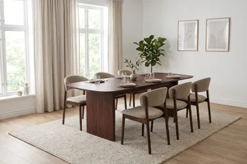 Alma spisegruppe rektangulær 220 cm valnøtt med 6 Nala spisestoler - Valnøtt - Møbler - Bord - Spisegrupper
