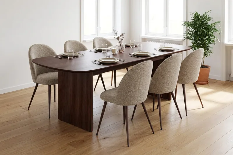 Alma spisegruppe rektangulær 220 cm valnøtt med 6 Nibe Plus spisestoler - Valnøtt - Møbler - Bord - Spisegrupper