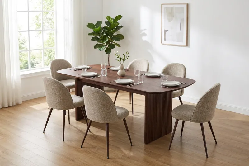 Alma spisegruppe rektangulær 220 cm valnøtt med 6 Nibe Plus spisestoler - Valnøtt - Møbler - Bord - Spisegrupper