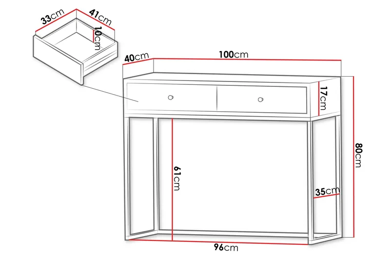 Altenau Sminkebord 100x40 cm - Hvit - Møbler - Bord - Sminkebord & toalettbord