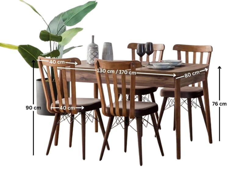 Alvryn spisegruppe bord 130 cm + 4 stoler - Brun - Møbler - Bord - Spisegrupper