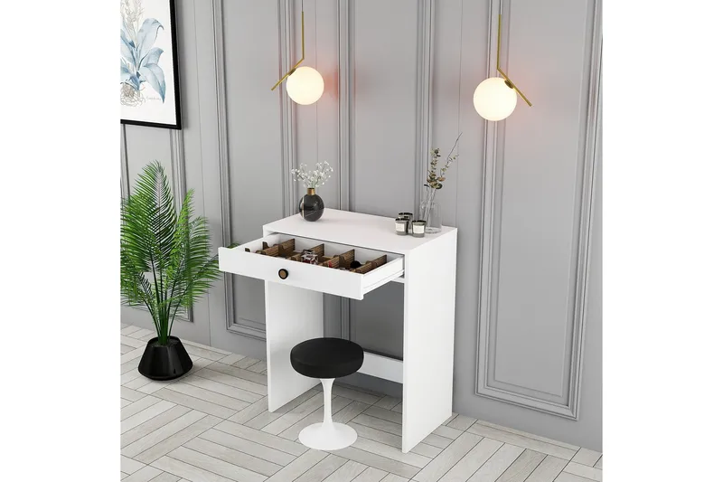 Ameias Sminkebord 70 cm med Oppbevaring og Skuffer i Malt Tre - Hvit - Møbler - Bord - Sminkebord & toalettbord