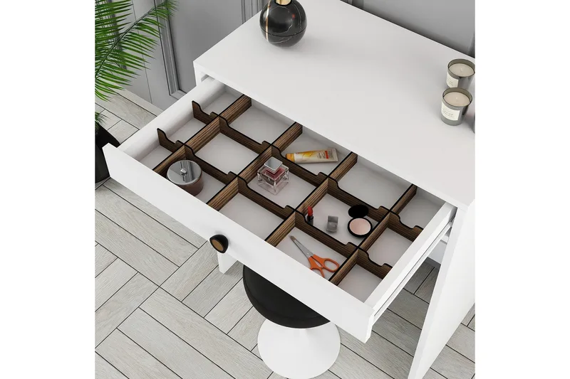 Ameias Sminkebord 70 cm med Oppbevaring og Skuffer i Malt Tre - Hvit - Møbler - Bord - Sminkebord & toalettbord