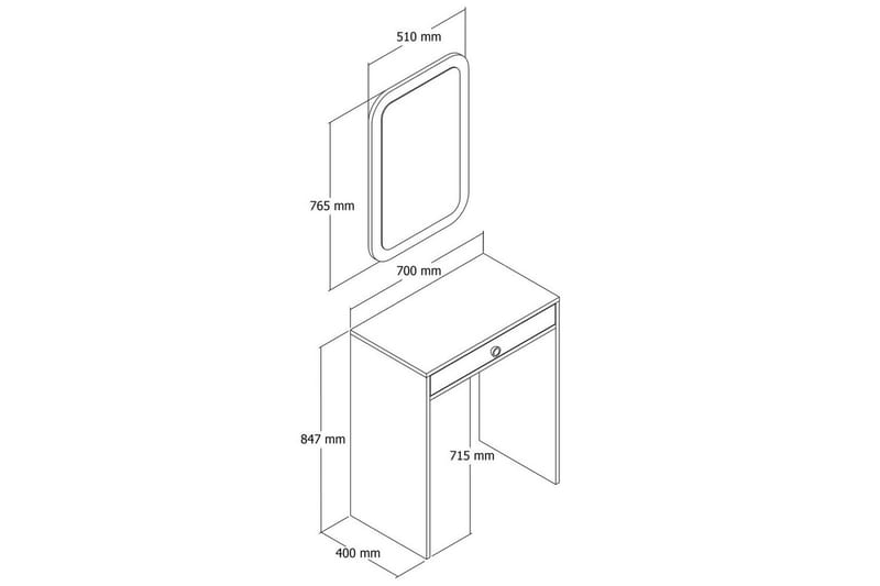 Ameias Sminkebord 70 cm - Valnøtt/Hvit/Marmor - Møbler - Bord - Sminkebord & toalettbord - Sminkebord med speil