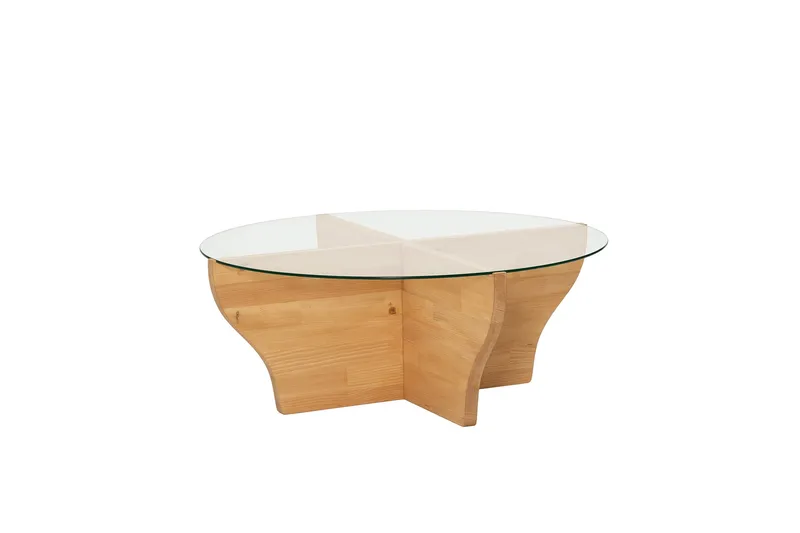 Amphora 92 cm Rundt Salongbord i Glass med Understell i Tre, Transparent