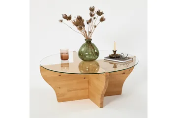 Amphora 92 cm Rundt Salongbord i Glass med Understell i Tre - Transparent - Møbler - Bord - Sofabord