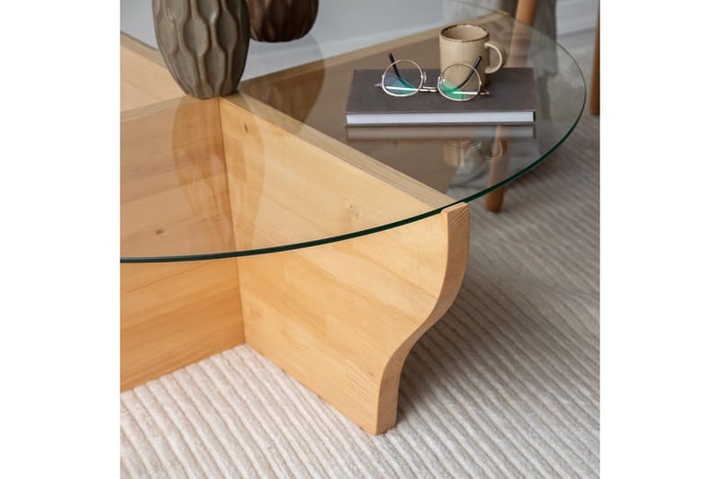Amphora 92 cm Rundt Salongbord i Glass med Understell i Tre - Transparent - Møbler - Bord - Sofabord