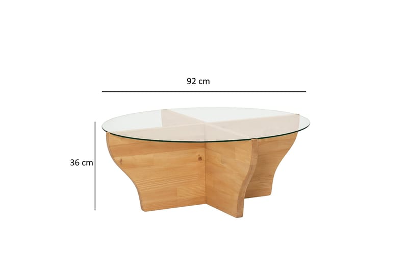 Amphora 92 cm Rundt Salongbord i Glass med Understell i Tre - Transparent - Møbler - Bord - Sofabord