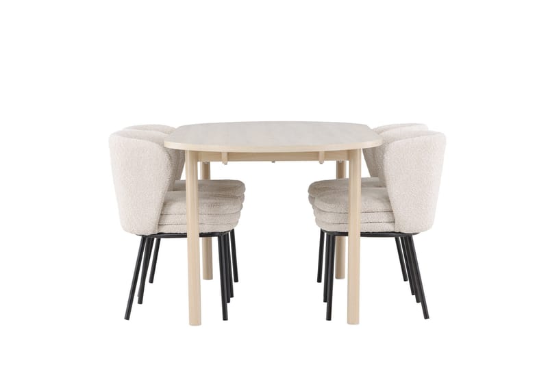Andy Spisegruppe 180 cm Oval med 4 Agnes stoler - Whitewash/Hvid - Møbler - Bord - Spisegrupper