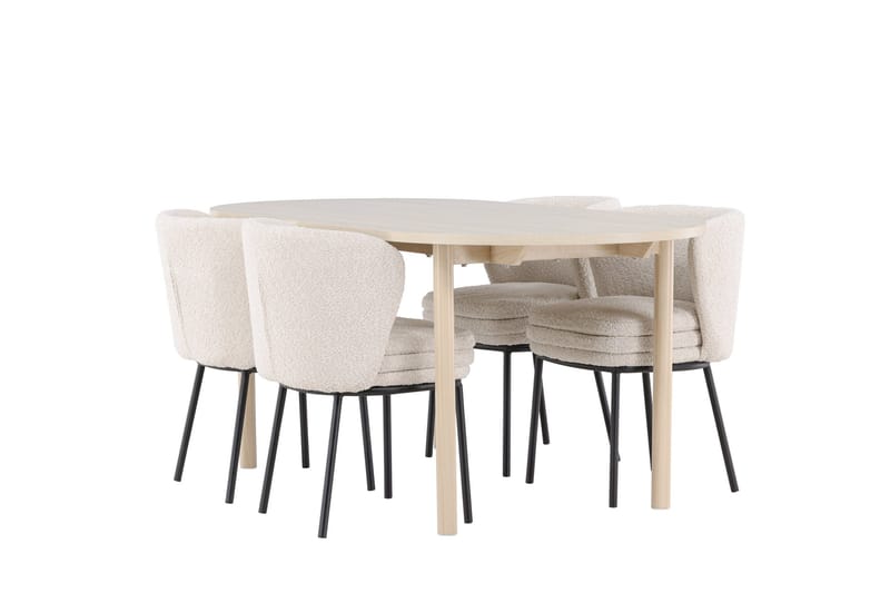 Andy Spisegruppe 180 cm Oval med 4 Agnes stoler, Whitewash/Hvid