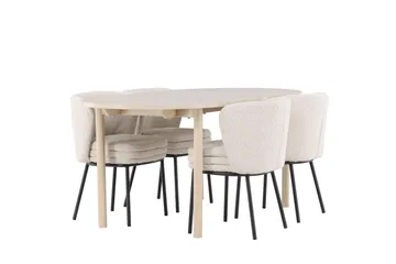 Andy Spisegruppe 180 cm Oval med 4 Agnes stoler - Whitewash/Hvid - Møbler - Bord - Spisegrupper