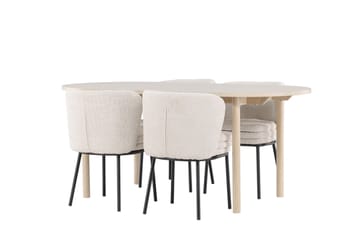 Andy Spisegruppe 180 cm Oval med 4 Agnes stoler - Whitewash/Hvid - Møbler - Bord - Spisegrupper