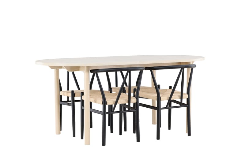 Andy Spisegruppe 180 cm Oval med 4 Alfons stoler - Whitewash/Sort - Møbler - Bord - Spisegrupper
