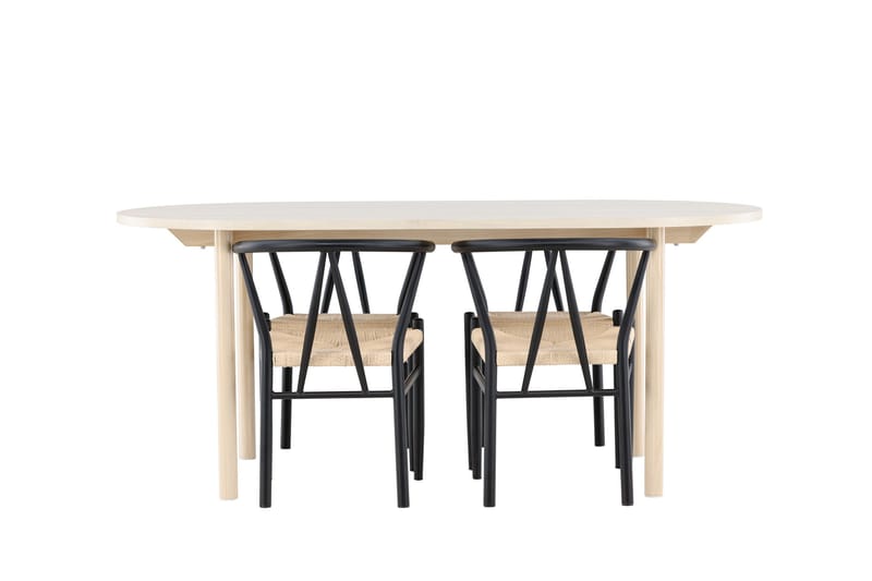 Andy Spisegruppe 180 cm Oval med 4 Alfons stoler - Whitewash/Sort - Møbler - Bord - Spisegrupper