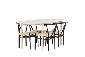 Andy Spisegruppe 180 cm Oval med 4 Alfons stoler - Whitewash/Sort - Møbler - Bord - Spisegrupper