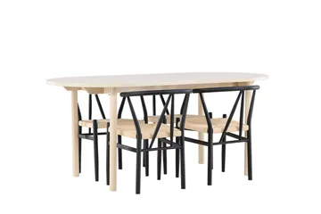 Andy Spisegruppe 180 cm Oval med 4 Alfons stoler - Whitewash/Sort - Møbler - Bord - Spisegrupper