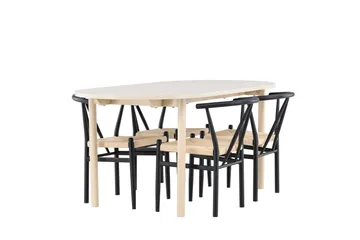 Andy Spisegruppe 180 cm Oval med 4 Alfons stoler - Whitewash/Sort - Møbler - Bord - Spisegrupper