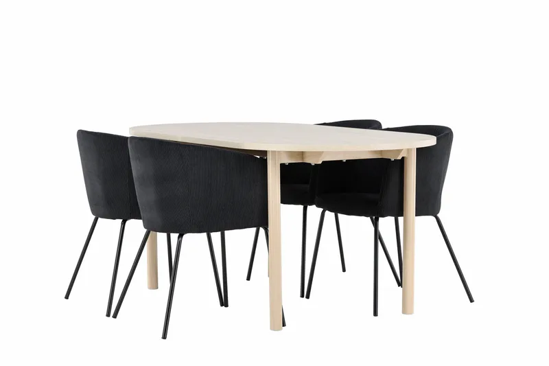 Andy Spisegruppe 180 cm Oval med 4 Berit stoler, Whitewash/Sort
