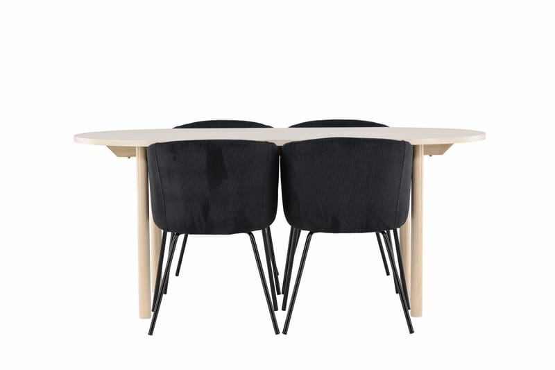 Andy Spisegruppe 180 cm Oval med 4 Berit stoler - Whitewash/Sort - Møbler - Bord - Spisegrupper