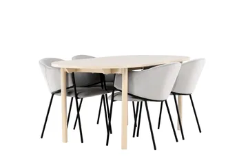 Andy Spisegruppe 180 cm Oval med 4 Evelina stoler - Whitewash/Grå - Møbler - Bord - Spisegrupper