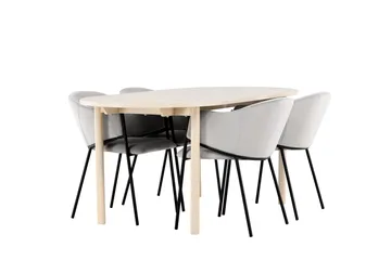 Andy Spisegruppe 180 cm Oval med 4 Evelina stoler - Whitewash/Grå - Møbler - Bord - Spisegrupper