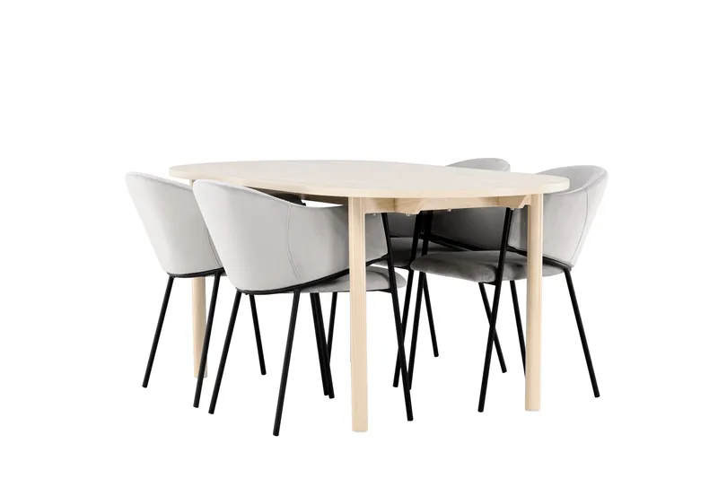 Andy Spisegruppe 180 cm Oval med 4 Evelina stoler, Whitewash/Grå