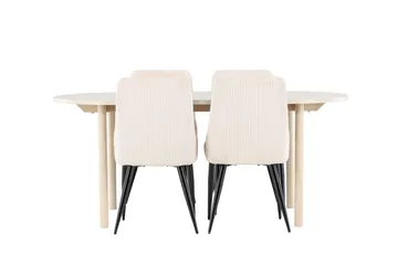 Andy Spisegruppe 180 cm Oval med 4 Leone stoler - Whitewash/Beige - Møbler - Bord - Spisegrupper