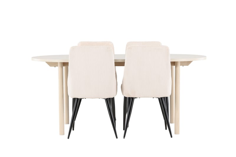 Andy Spisegruppe 180 cm Oval med 4 Leone stoler - Whitewash/Beige - Møbler - Bord - Spisegrupper