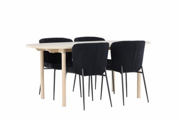 Andy Spisegruppe 180 cm Oval med 4 Modesto stoler - Whitewash/Sort - Møbler - Bord - Spisegrupper