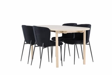 Andy Spisegruppe 180 cm Oval med 4 Modesto stoler - Whitewash/Sort - Møbler - Bord - Spisegrupper