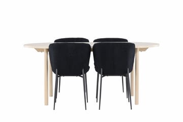 Andy Spisegruppe 180 cm Oval med 4 Modesto stoler - Whitewash/Sort - Møbler - Bord - Spisegrupper