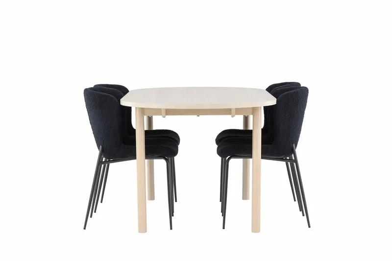 Andy Spisegruppe 180 cm Oval med 4 Modesto stoler - Whitewash/Sort - Møbler - Bord - Spisegrupper