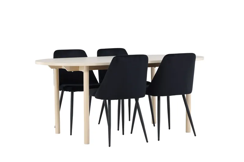 Andy Spisegruppe 180 cm Oval med 4 Night stoler - Whitewash/Sort - Møbler - Bord - Spisegrupper