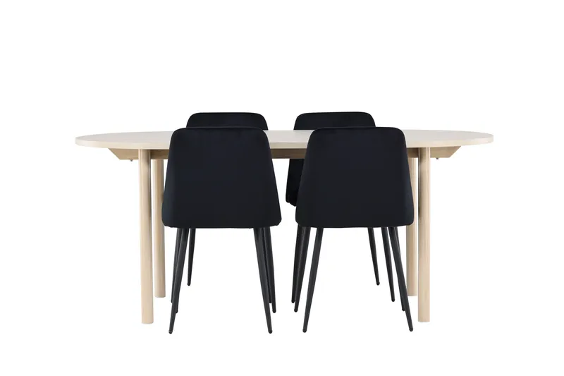 Andy Spisegruppe 180 cm Oval med 4 Night stoler - Whitewash/Sort - Møbler - Bord - Spisegrupper