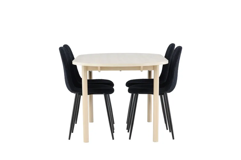 Andy Spisegruppe 180 cm Oval med 4 Polar stoler - Whitewash/Sort - Møbler - Bord - Spisegrupper