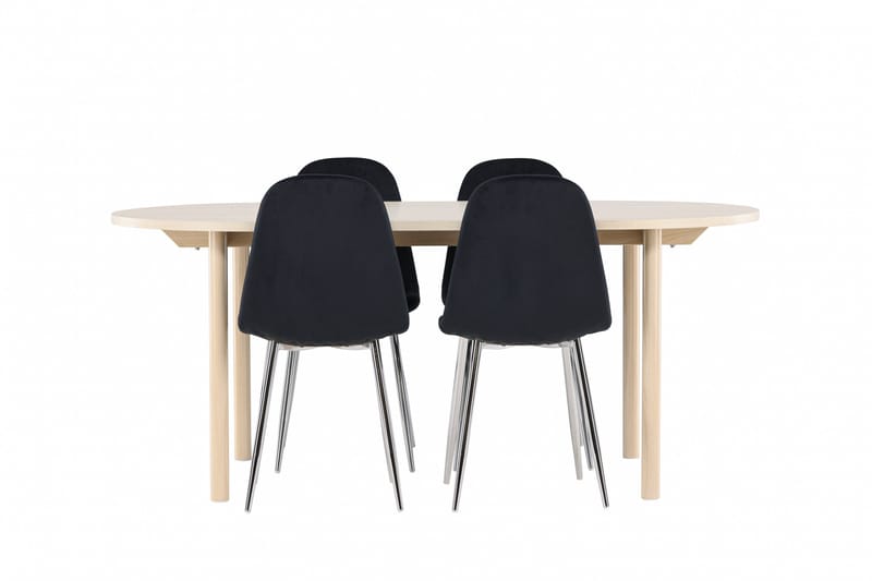 Andy Spisegruppe 180 cm Oval med 4 Polar stoler - Whitewash/Sort - Møbler - Bord - Spisegrupper