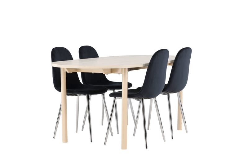 Andy Spisegruppe 180 cm Oval med 4 Polar stoler - Whitewash/Sort - Møbler - Bord - Spisegrupper