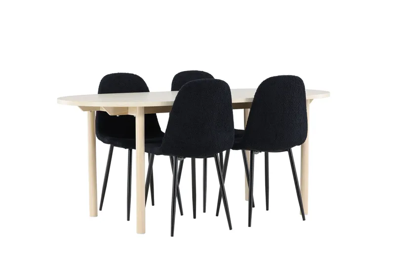 Andy Spisegruppe 180 cm Oval med 4 Polar stoler - Whitewash/Sort - Møbler - Bord - Spisegrupper