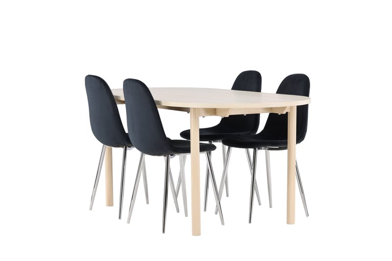 Andy Spisegruppe 180 cm Oval med 4 Polar stoler - Whitewash/Sort - Møbler - Bord - Spisegrupper