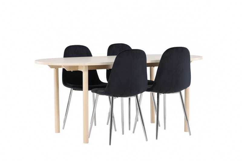 Andy Spisegruppe 180 cm Oval med 4 Polar stoler - Whitewash/Sort - Møbler - Bord - Spisegrupper