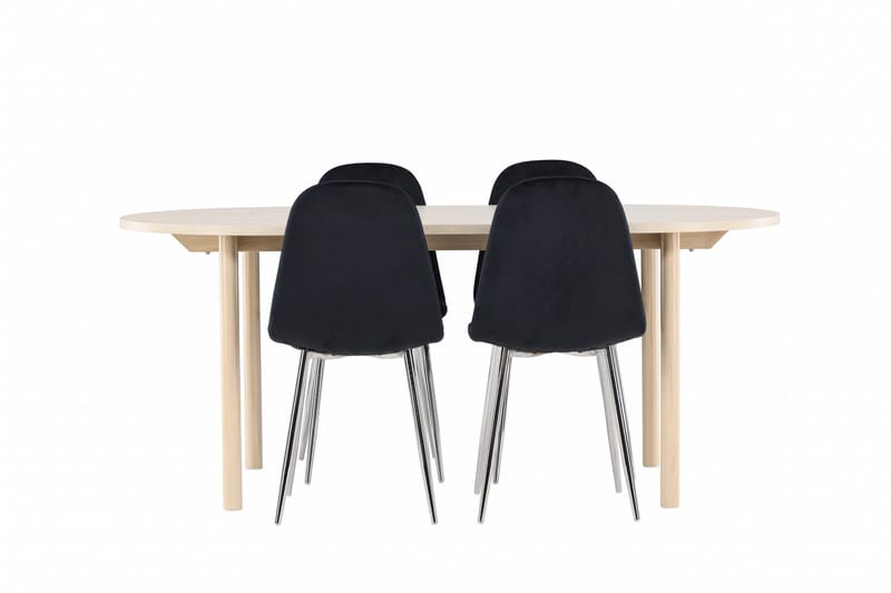 Andy Spisegruppe 180 cm Oval med 4 Polar stoler - Whitewash/Sort - Møbler - Bord - Spisegrupper
