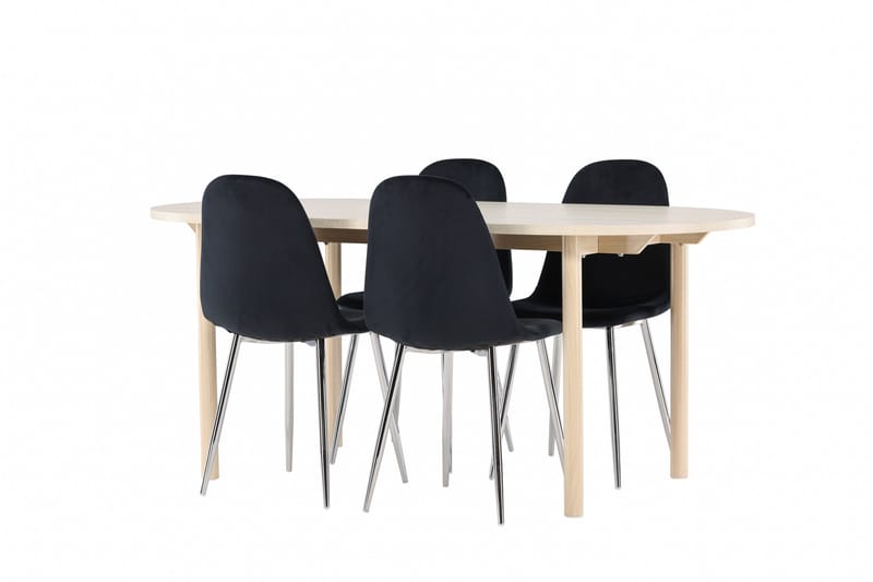 Andy Spisegruppe 180 cm Oval med 4 Polar stoler - Whitewash/Sort - Møbler - Bord - Spisegrupper