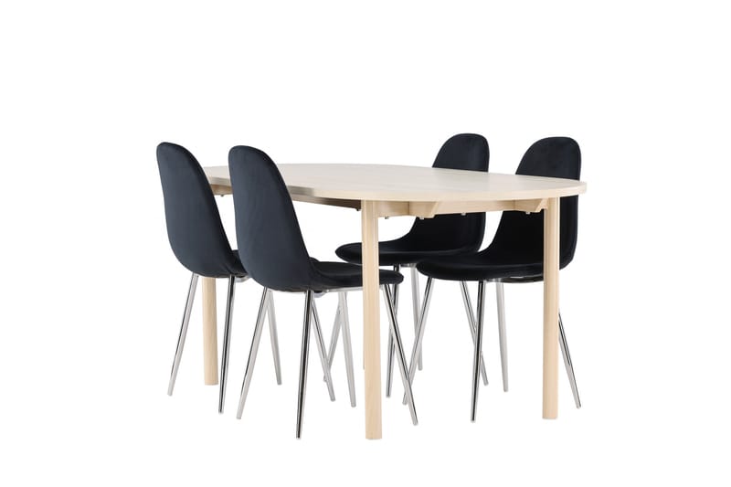 Andy Spisegruppe 180 cm Oval med 4 Polar stoler - Whitewash/Sort - Møbler - Bord - Spisegrupper