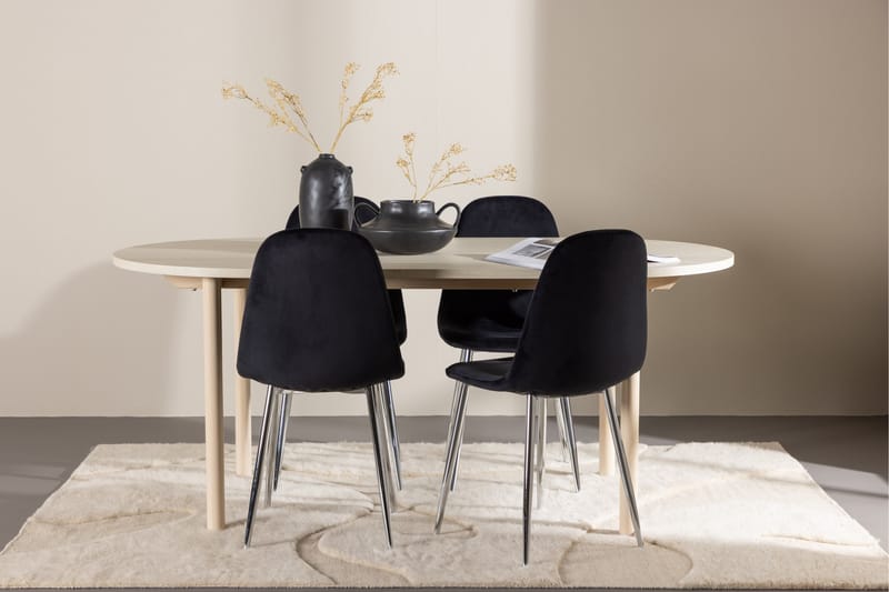 Andy Spisegruppe 180 cm Oval med 4 Polar stoler - Whitewash/Sort - Møbler - Bord - Spisegrupper