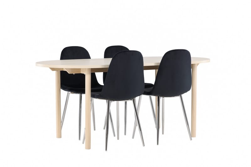 Andy Spisegruppe 180 cm Oval med 4 Polar stoler - Whitewash/Sort - Møbler - Bord - Spisegrupper