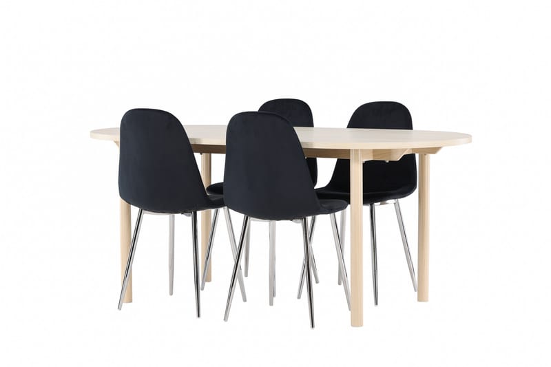 Andy Spisegruppe 180 cm Oval med 4 Polar stoler - Whitewash/Sort - Møbler - Bord - Spisegrupper