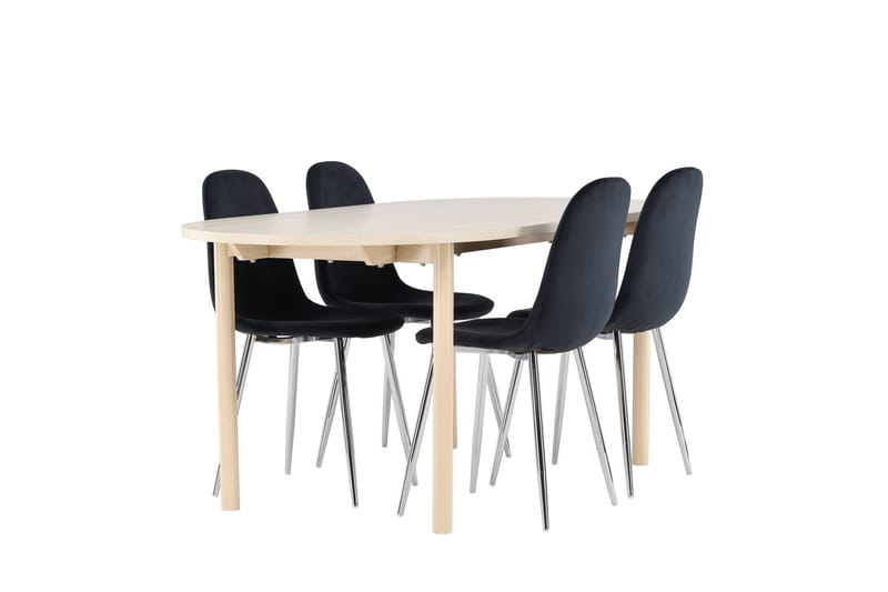 Andy Spisegruppe 180 cm Oval med 4 Polar stoler - Whitewash/Sort - Møbler - Bord - Spisegrupper