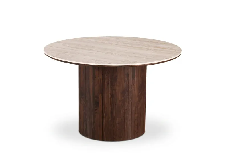 Arvo Spisebord Rundt 120 cm Travertinlook - Valnøtt - Møbler - Bord - Spisebord & kjøkkenbord