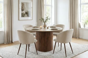 Arvo Spisebord Rundt 120 cm Travertinlook - Valnøtt - Møbler - Bord - Spisebord & kjøkkenbord